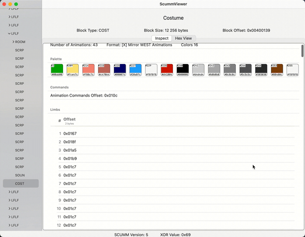 ScummViewer: browsing a costume frame by frame