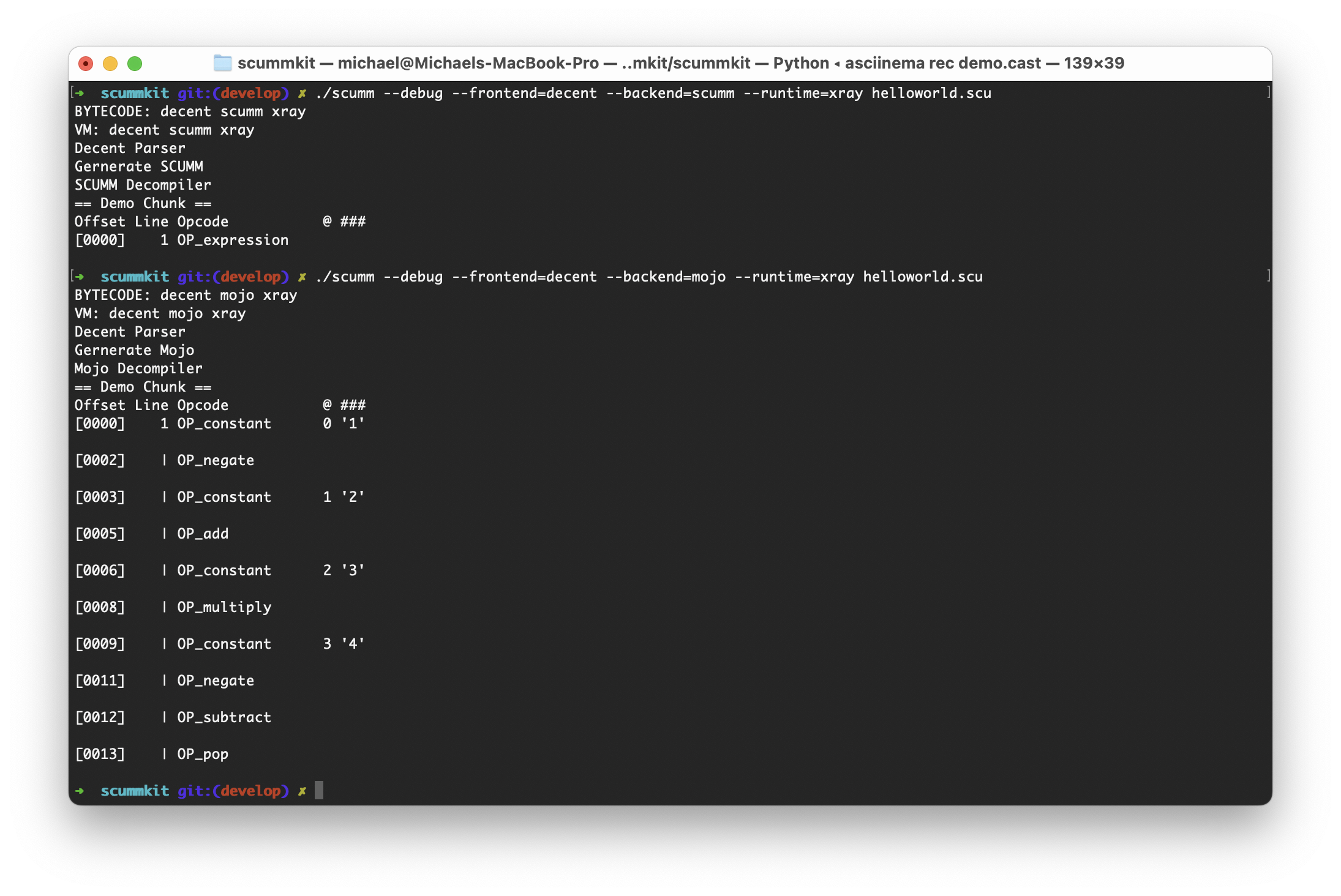 VM debug view stepping instructions